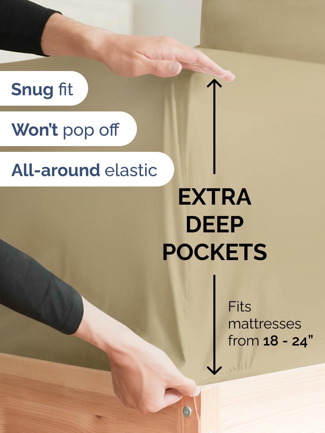 Extra Deep Queen Sheet Set - 6 Piece Breathable and Cooling Sheets - Hotel Luxury Bed Sheets Set - Easy & Secure Fit - Soft, Wrinkle Free and Comfy Sheets Set - Beige Sheet Set with Extra Deep Pockets